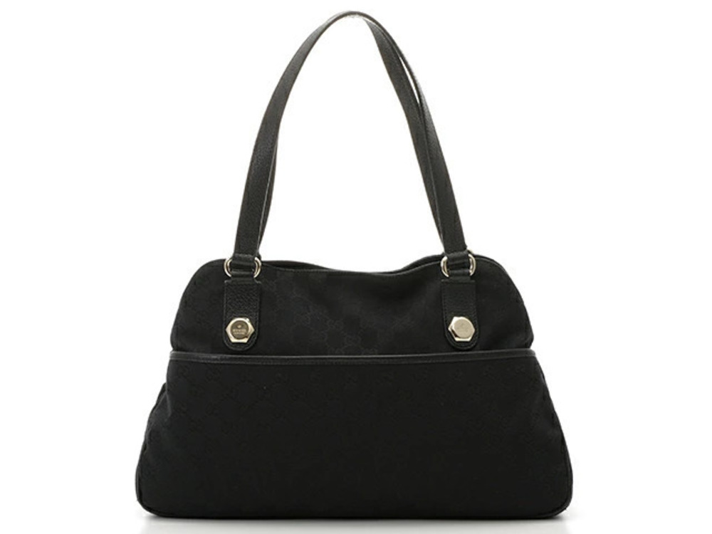 Gucci GG Canvas Tote Bag Black Calfskin